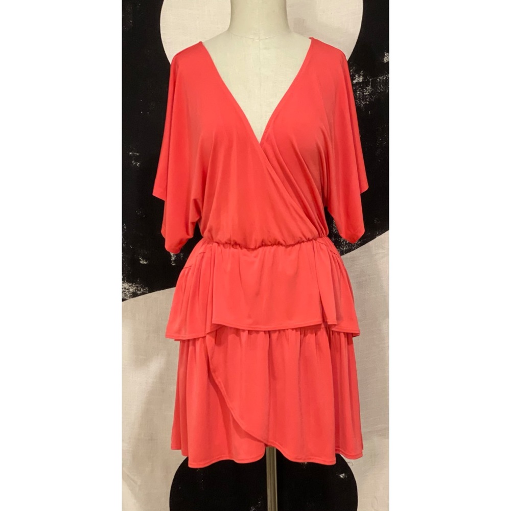 The Vanity Room LRG Coral Vneck Ruffle Mini Dress